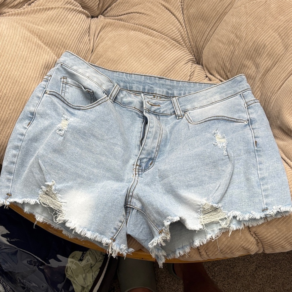 Light Blue Distressed Denim Shorts